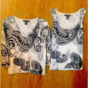 WHBM BLACK & white paisley sweater with matching shell, size large